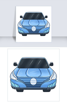 蓝色汽车正面图插画
