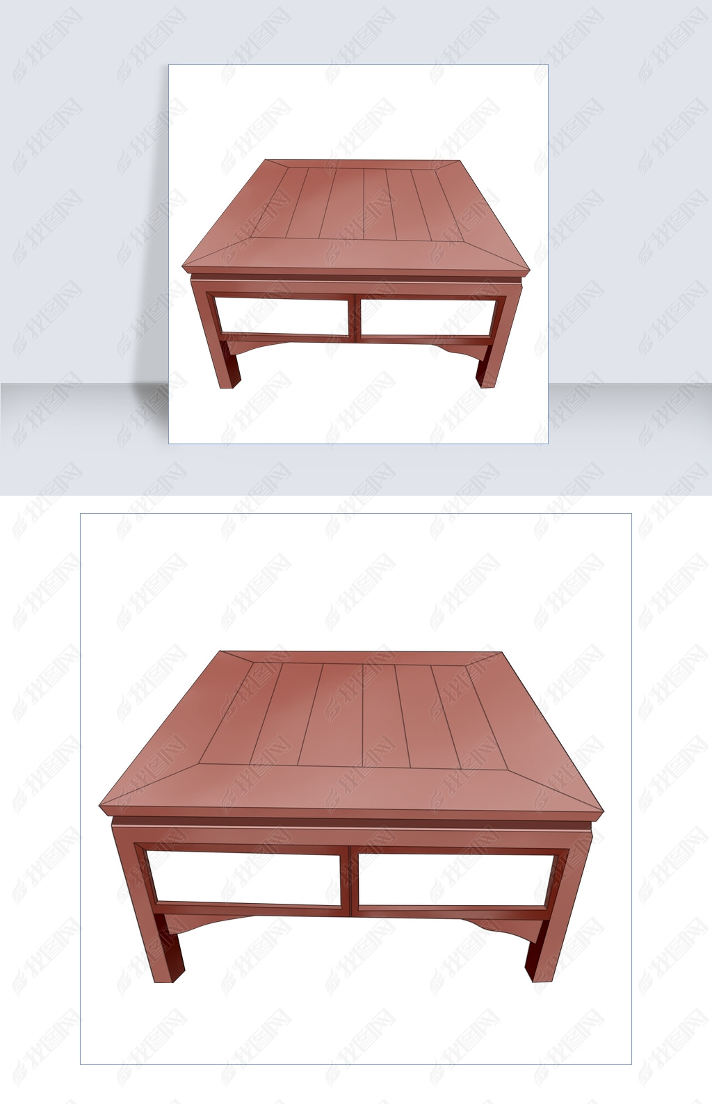 原创中式木质桌子插画