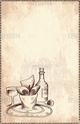 矢量欧式复古手绘红酒葡萄酒背景