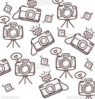 手绘黑白线描相机底纹