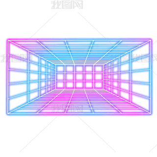 红色蓝色霓虹光感发光空间感透视线条