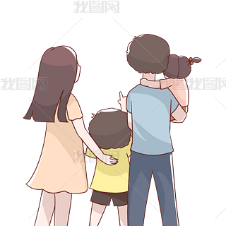 一家人背影素描免抠元素|中秋中秋节一家人赏月背影