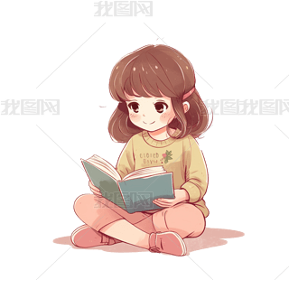 卡通手绘读书的儿童
