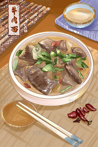 兰州牛肉面手抄报插画|食物美食牛肉面牛肉汤