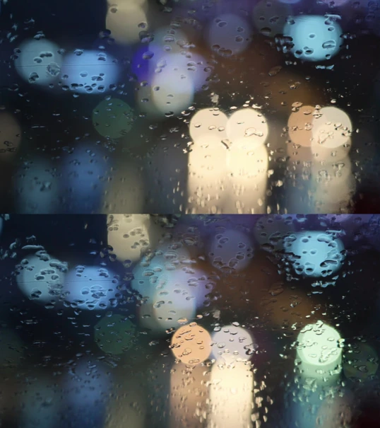 4k夜晚玻璃雨滴虚化光斑下雨伤感意境