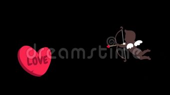 动画箭头绣在红色的心上黑色的背景